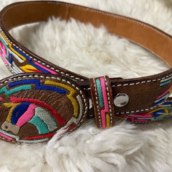 Colorful Embroidered Leather Belt - Picture 2 of 4